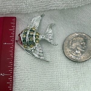 Silver-Tone Angelfish Brooch with Gold Accents and Red Eye